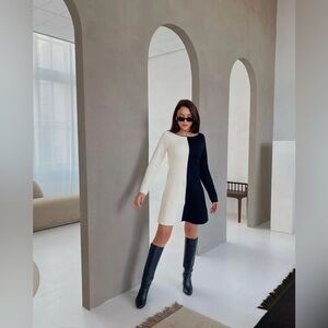 ZARA Black And White Contrast Knit Dress Bloggers Fav. NWT Size : S